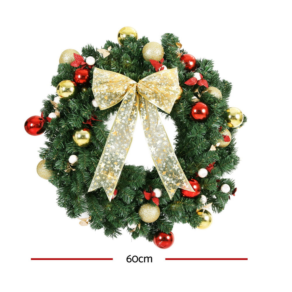 Jingle Jollys Christmas Wreath 60CM LED Garland Berries Bow Baubles Xmas Decor - SuperSaverAU - view 2