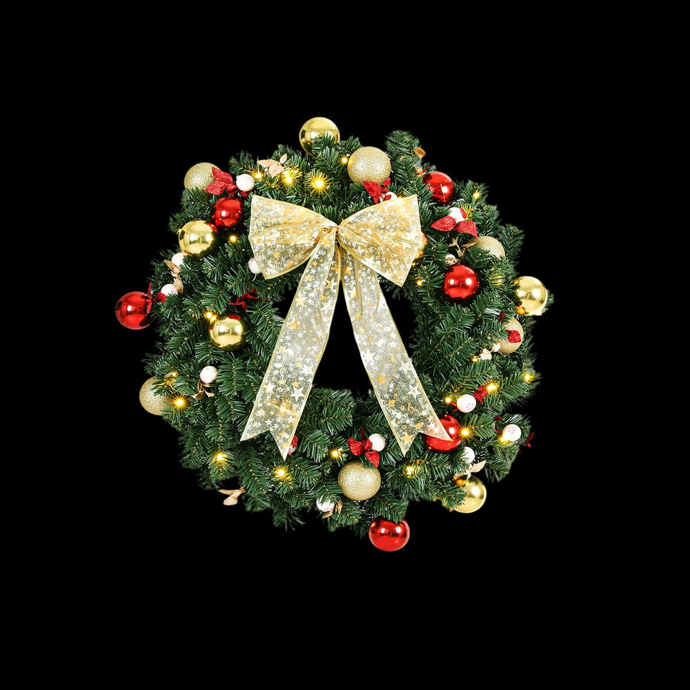 Jingle Jollys Christmas Wreath 60CM LED Garland Berries Bow Baubles Xmas Decor - SuperSaverAU - view 3