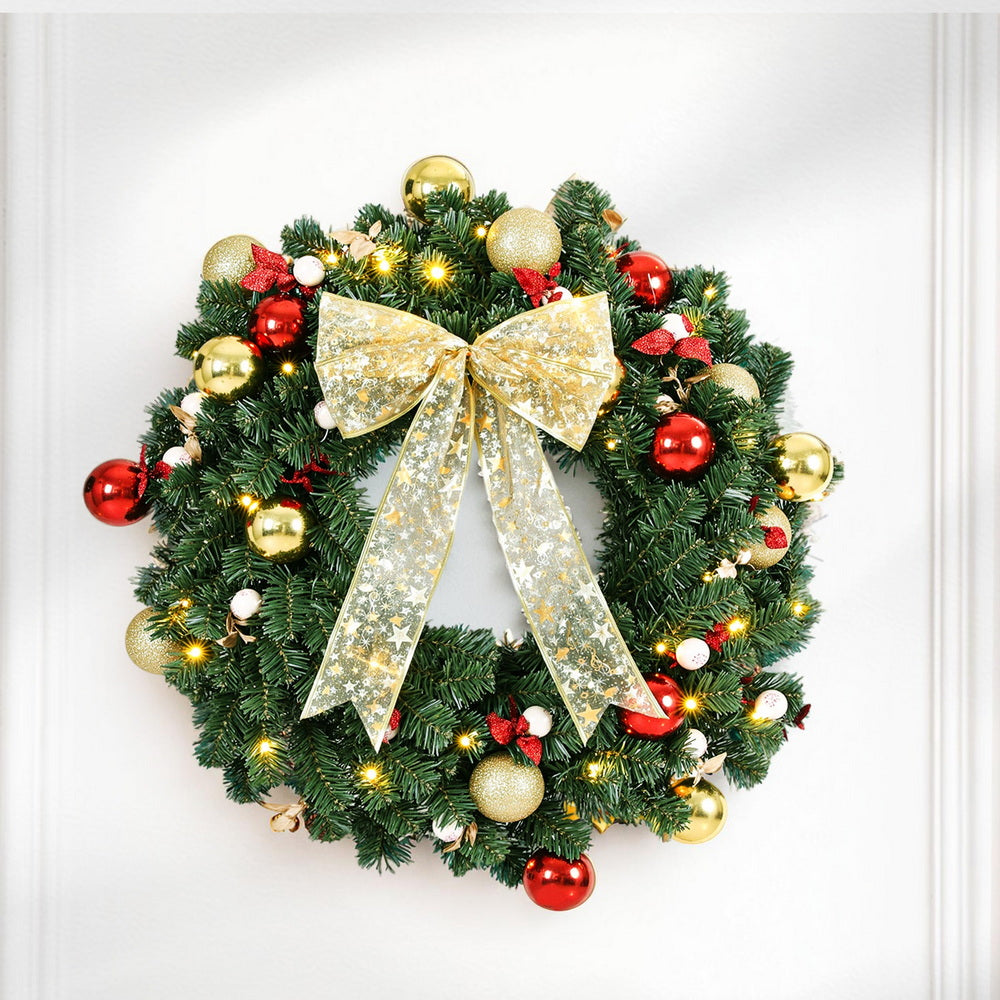 Jingle Jollys Christmas Wreath 60CM LED Garland Berries Bow Baubles Xmas Decor - SuperSaverAU - view 7