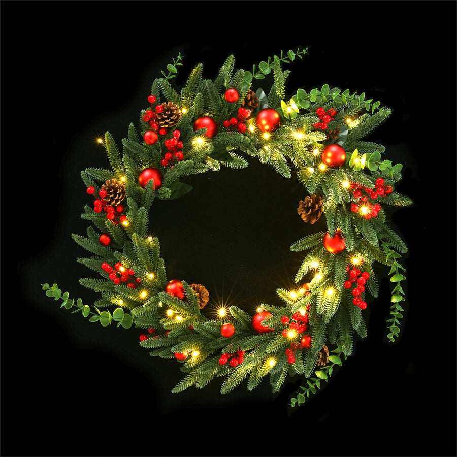 Jingle Jollys Christmas Wreath 60CM LED Garland Berries Pine Cones Party Decor - SuperSaverAU - view 1