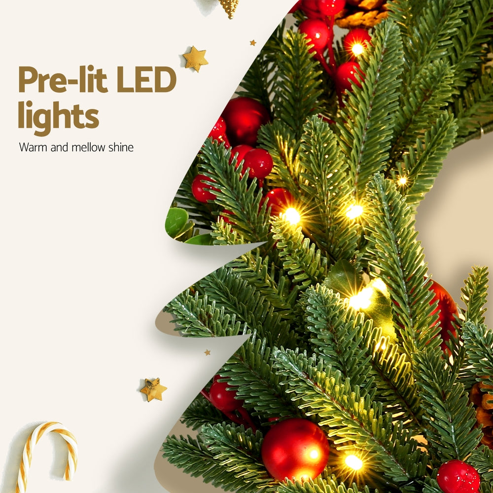 Jingle Jollys Christmas Wreath 60CM LED Garland Berries Pine Cones Party Decor - SuperSaverAU - view 5