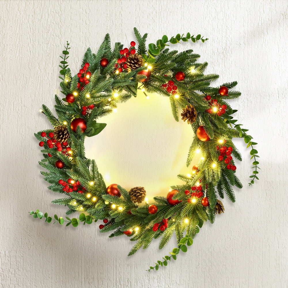 Jingle Jollys Christmas Wreath 60CM LED Garland Berries Pine Cones Party Decor - SuperSaverAU - view 6