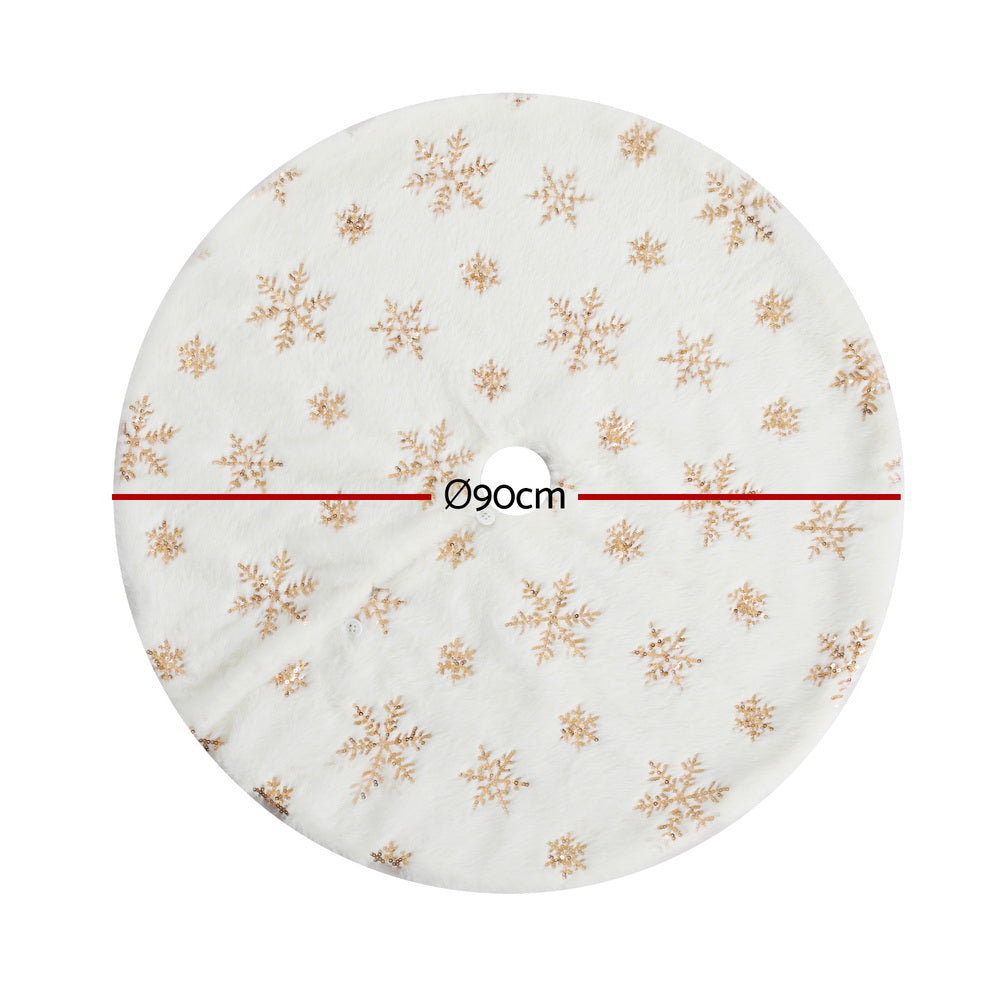 Jingle Jollys Christmas Tree Skirt 90cm Snowflake Ornaments Xmas Decorations - SuperSaverAU - view 2