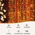 Jingle Jollys 3X3M Christmas Lights Curtain String Light 300 LED Warm White - SuperSaverAU - view 3