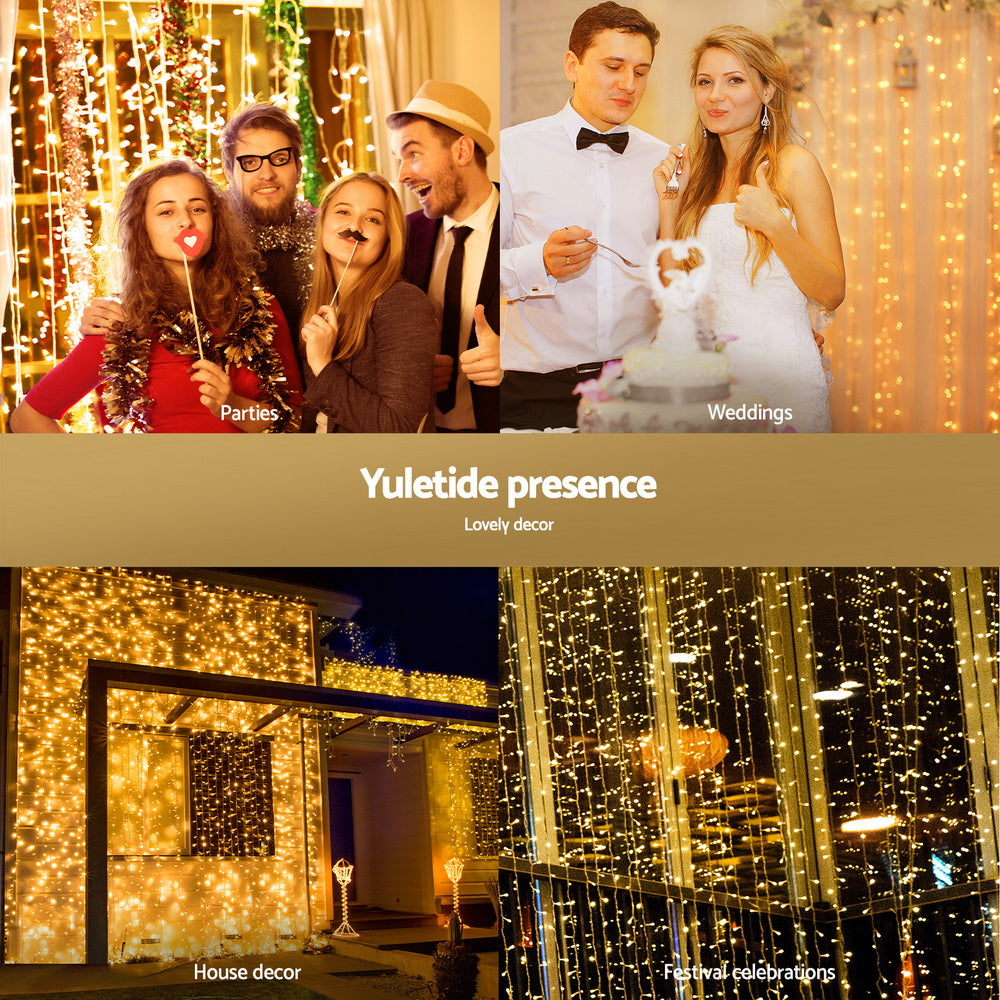 Jingle Jollys 3X3M Christmas Lights Curtain String Light 300 LED Warm White - SuperSaverAU - view 4