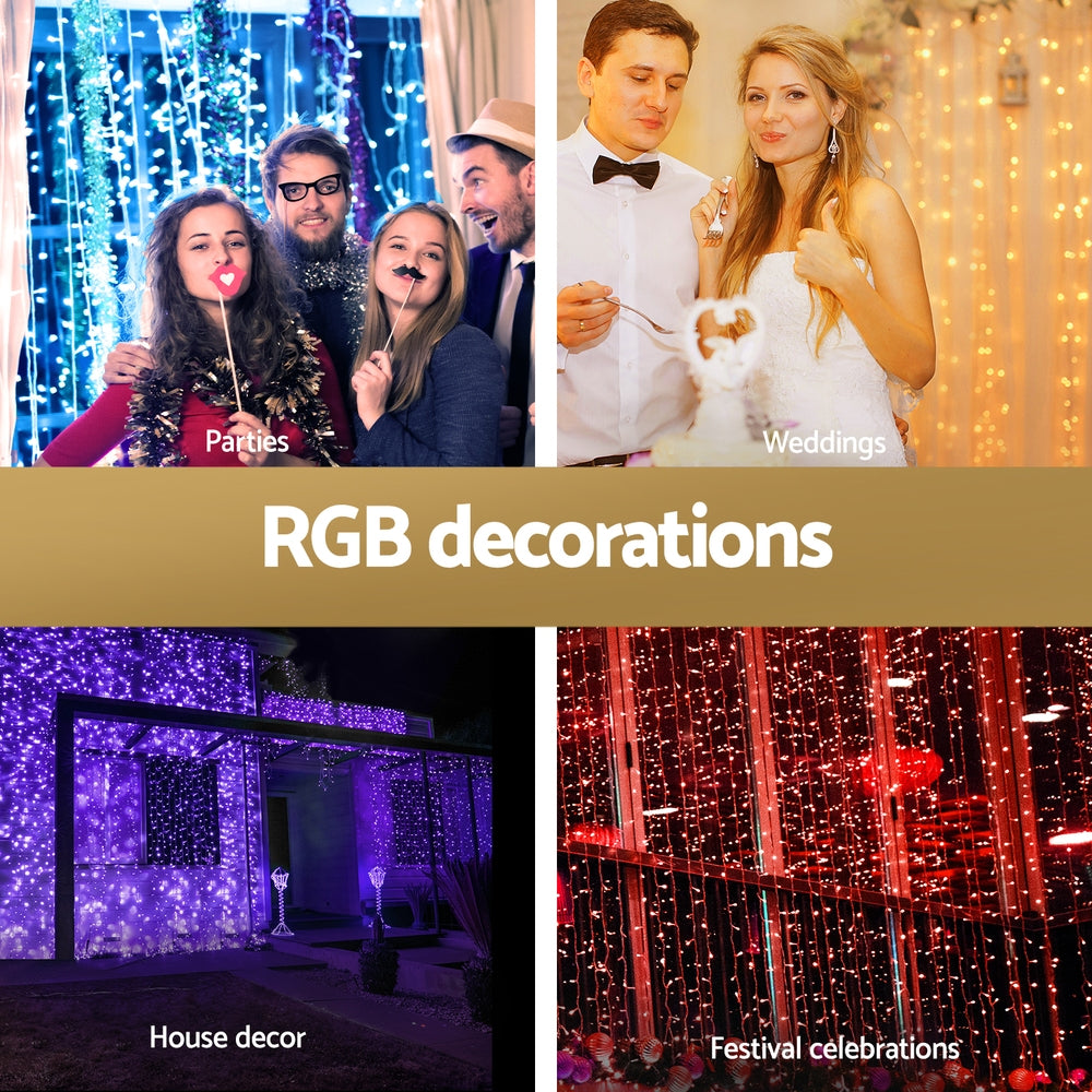 3X6M Christmas Lights Curtain Light 960 LED RGB Remote Jingle Jollys - SuperSaverAU - view 4