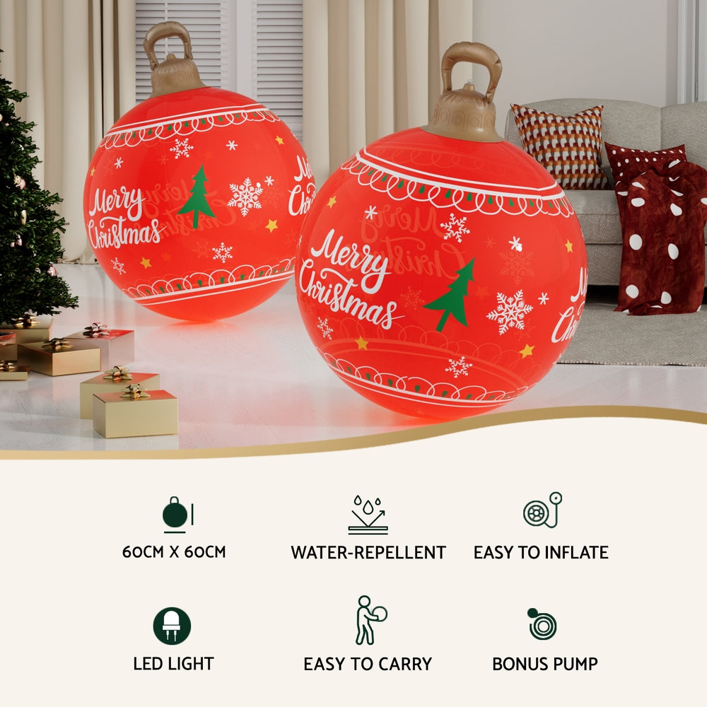 Jingle Jollys Christmas Inflatable Ball 60cm Led Illuminated Xmas Decoration Red - SuperSaverAU - view 4