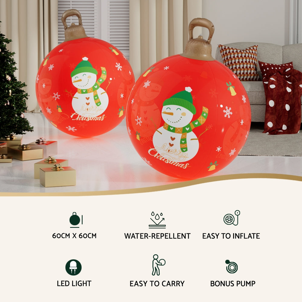 Jingle Jollys Christmas Inflatable Ball 60cm Illuminated Led Snowman Xmas Decor - SuperSaverAU - view 4