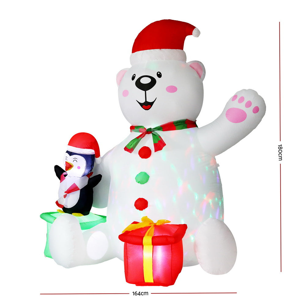 Jingle Jollys Christmas Inflatable Bear 1.8M Height LED Outdoor Decorations Illuminated - SuperSaverAU - view 2