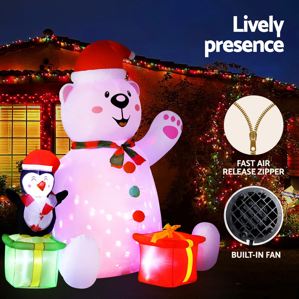Jingle Jollys Christmas Inflatable Bear 1.8M Height LED Outdoor Decorations Illuminated - SuperSaverAU - view 3