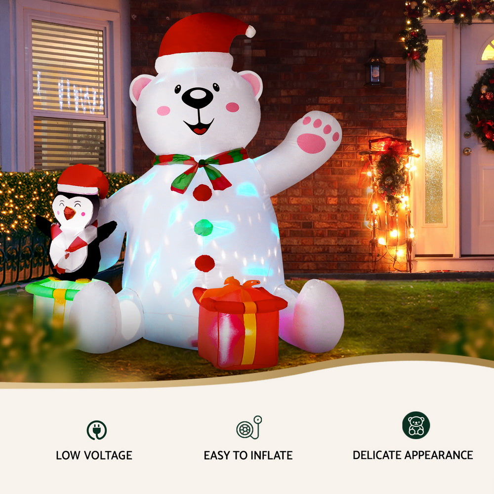 Jingle Jollys Christmas Inflatable Bear 1.8M Height LED Outdoor Decorations Illuminated - SuperSaverAU - view 4