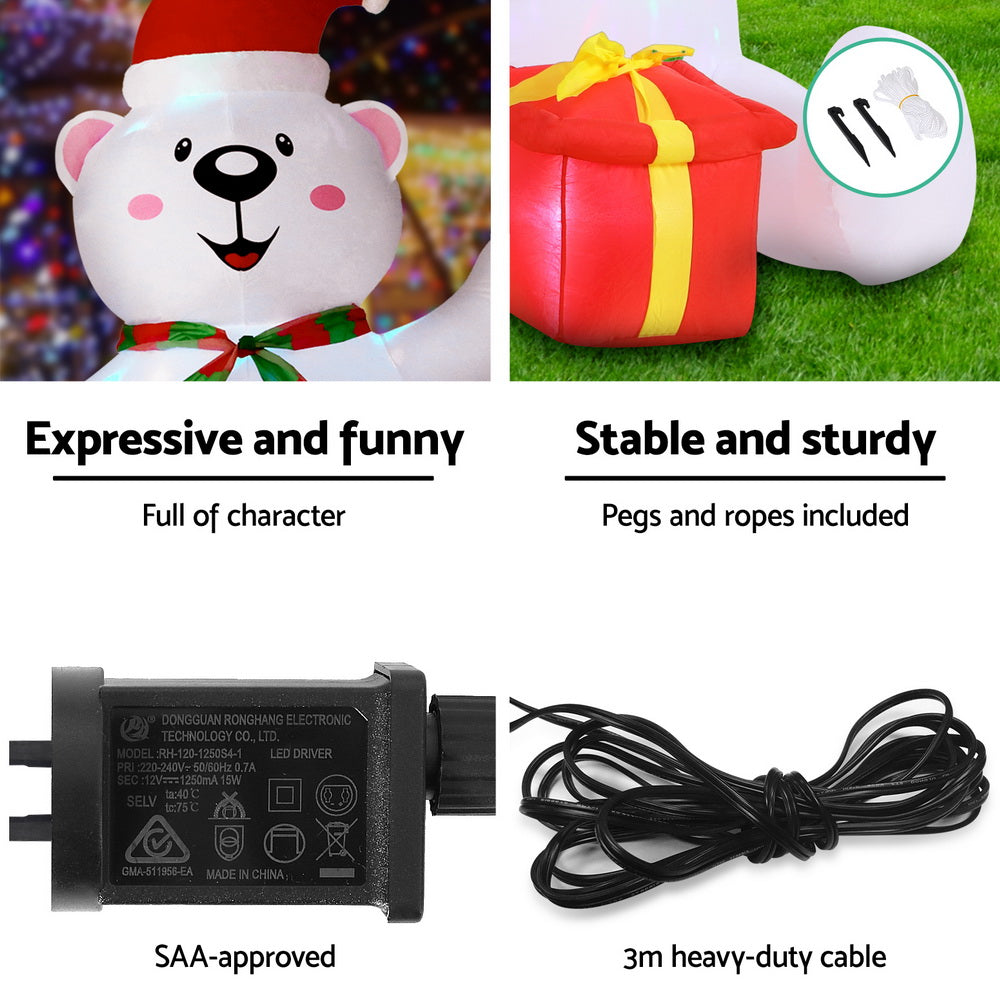 Jingle Jollys Christmas Inflatable Bear 1.8M Height LED Outdoor Decorations Illuminated - SuperSaverAU - view 5