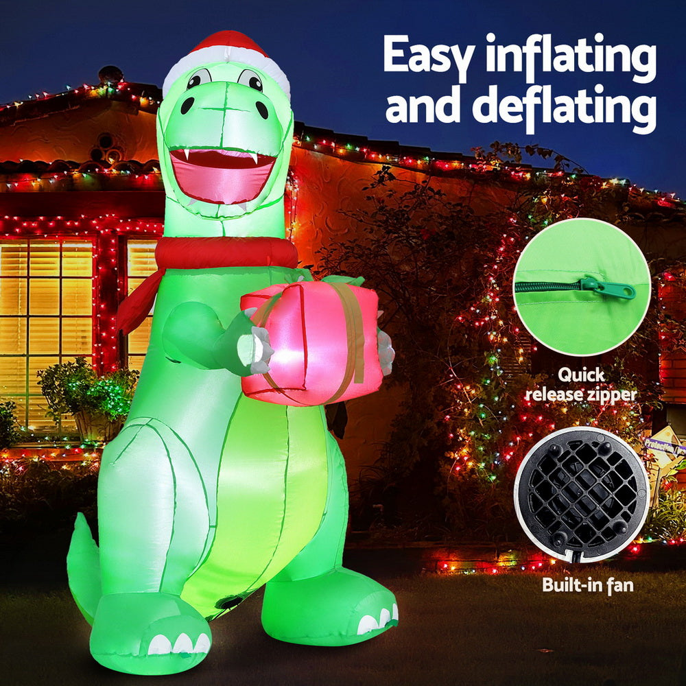Jingle Jollys Christmas Inflatable Dinosaur 1.8M Height LED Decorations Illuminated - SuperSaverAU - view 5