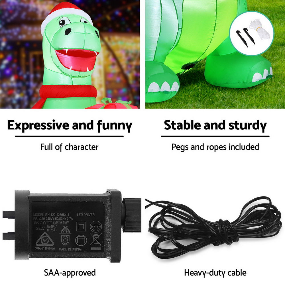Jingle Jollys Christmas Inflatable Dinosaur 1.8M Height LED Decorations Illuminated - SuperSaverAU - view 6