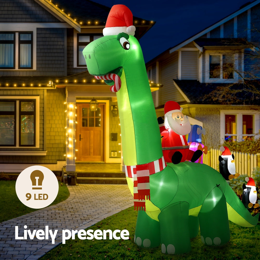Jingle Jollys Christmas Inflatable Santa Dinosaur 3.8M Illuminated Decorations - SuperSaverAU - view 3