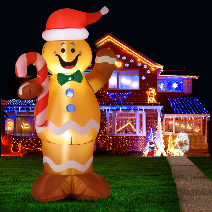 Jingle Jollys Christmas Inflatable Gingerbread Man 1.5M Height LED Decorations Illuminated - SuperSaverAU - view 1