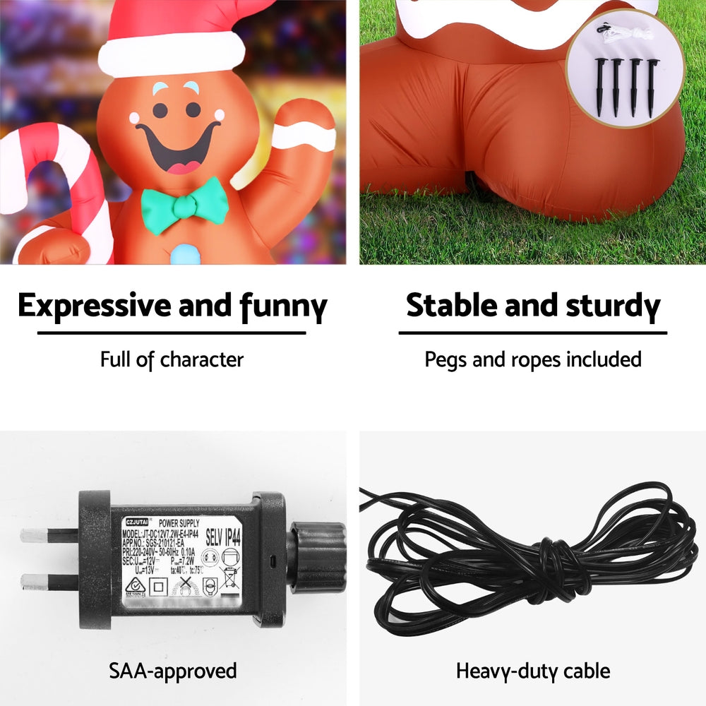 Jingle Jollys Christmas Inflatable Gingerbread Man 1.5M Height LED Decorations Illuminated - SuperSaverAU - view 7