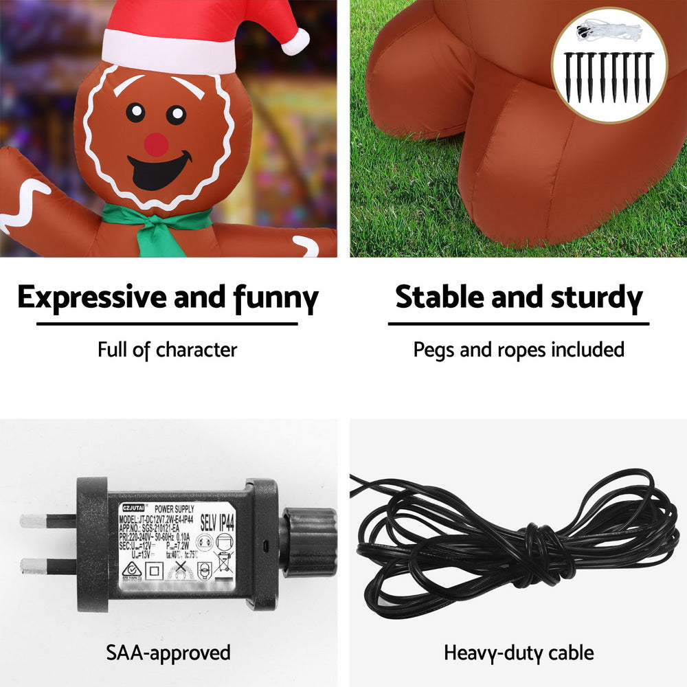Jingle Jollys Christmas Inflatable Gingerbread Man Tree LED Illuminated Decorations - SuperSaverAU - view 4