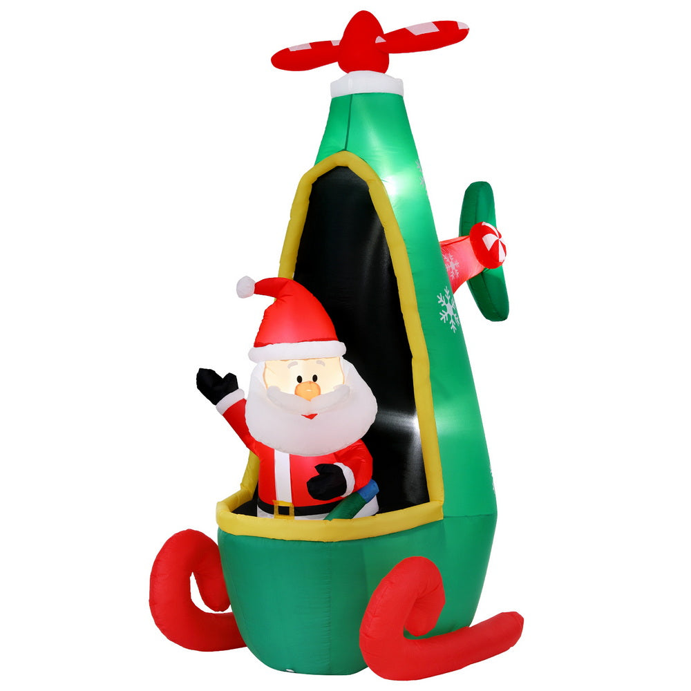 Jingle Jollys Christmas Inflatable Santa in Helicopter 2.55M Height LED Illuminated Decorations - SuperSaverAU - view 1