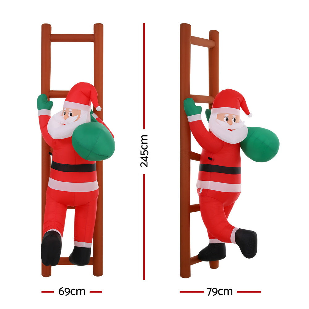 Jingle Jollys Christmas Inflatable Santa Climbing Ladder 2.45M Height LED Decorations Illuminated - SuperSaverAU - view 2