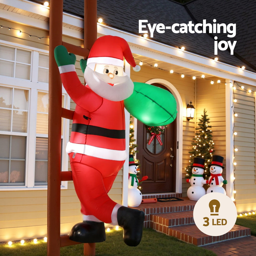 Jingle Jollys Christmas Inflatable Santa Climbing Ladder 2.45M Height LED Decorations Illuminated - SuperSaverAU - view 4