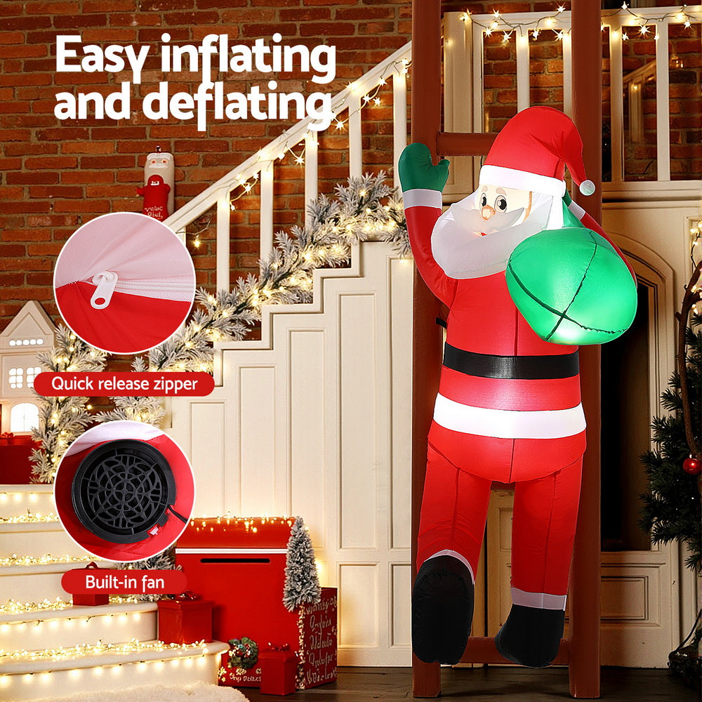Jingle Jollys Christmas Inflatable Santa Climbing Ladder 2.45M Height LED Decorations Illuminated - SuperSaverAU - view 5