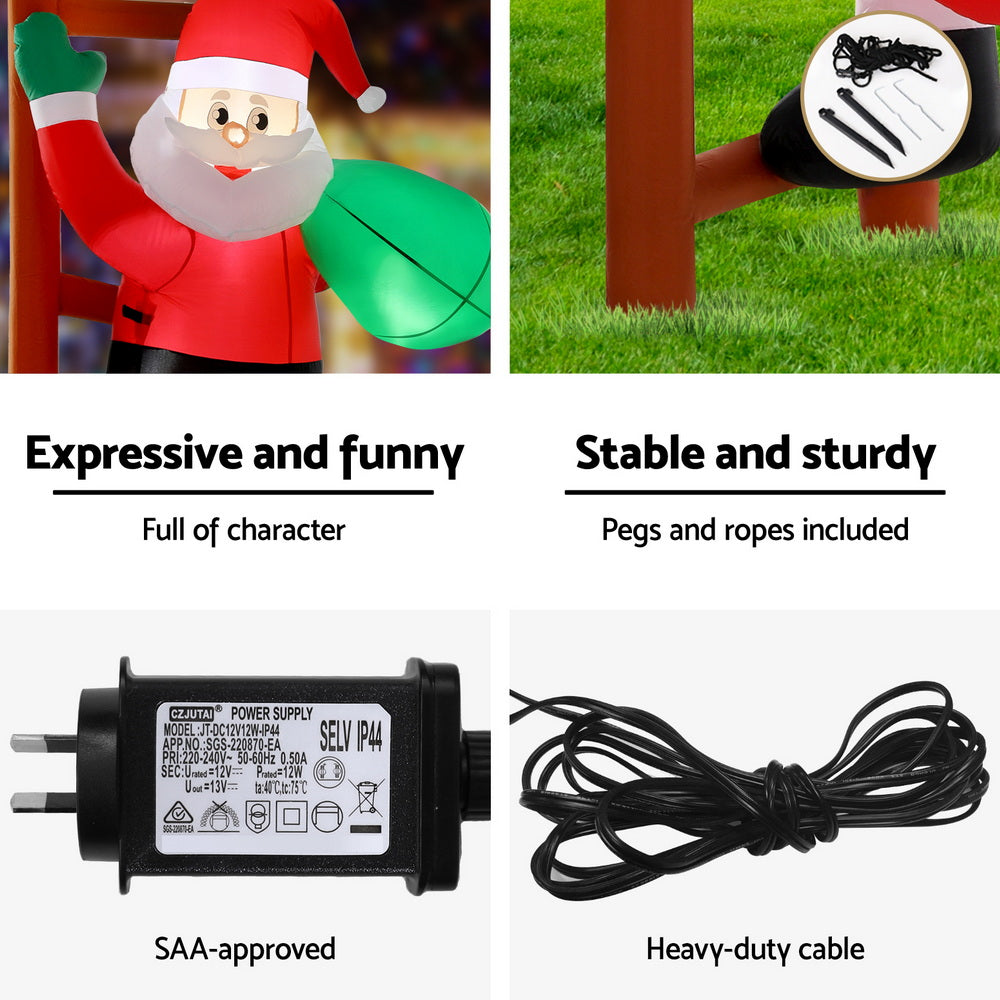 Jingle Jollys Christmas Inflatable Santa Climbing Ladder 2.45M Height LED Decorations Illuminated - SuperSaverAU - view 6