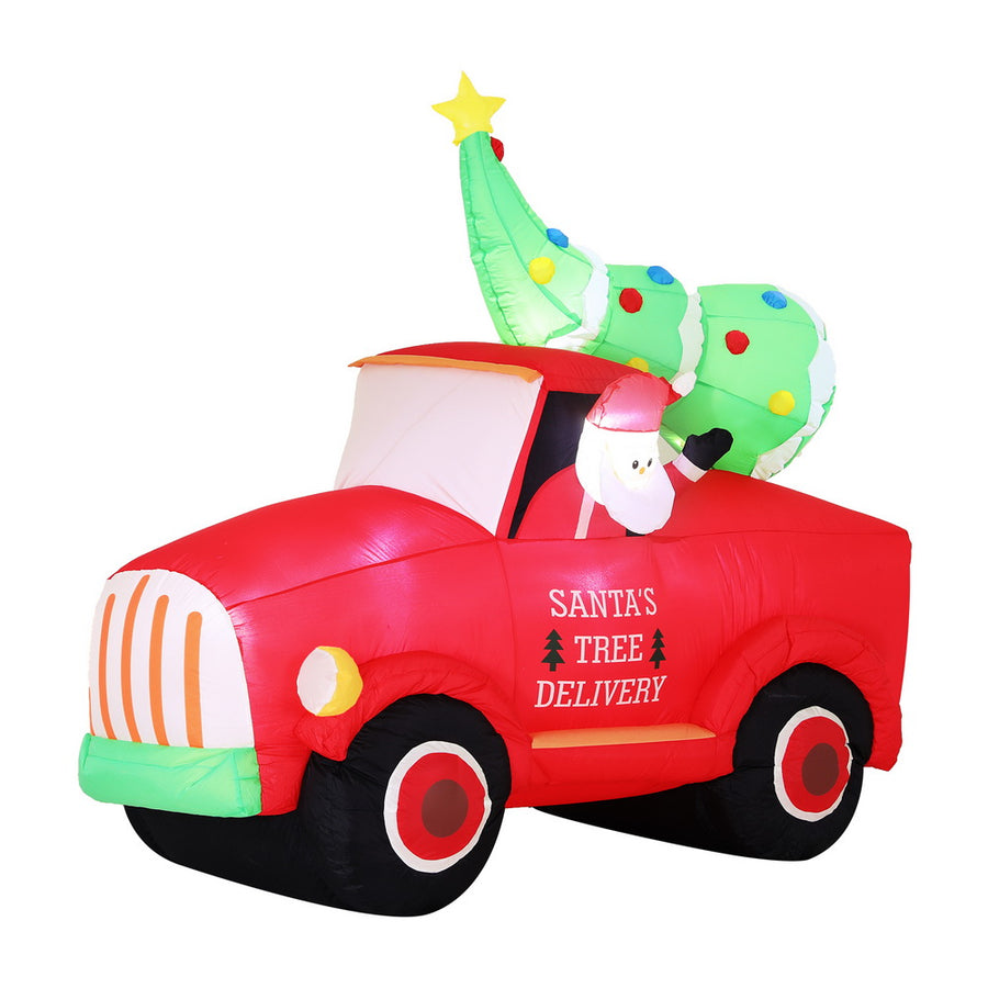 Jingle Jollys Christmas Inflatable Santa Truck 1.6M Height LED Decorations Illuminated - SuperSaverAU - view 1