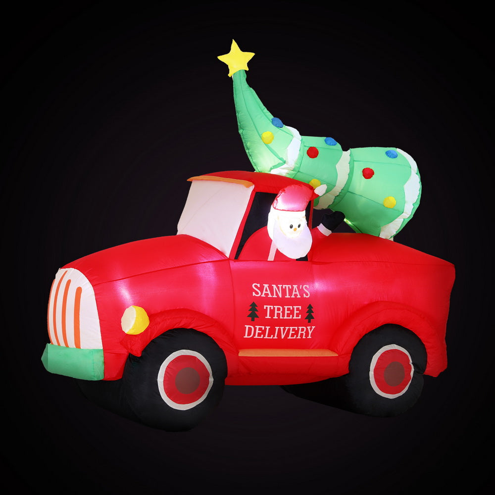 Jingle Jollys Christmas Inflatable Santa Truck 1.6M Height LED Decorations Illuminated - SuperSaverAU - view 2