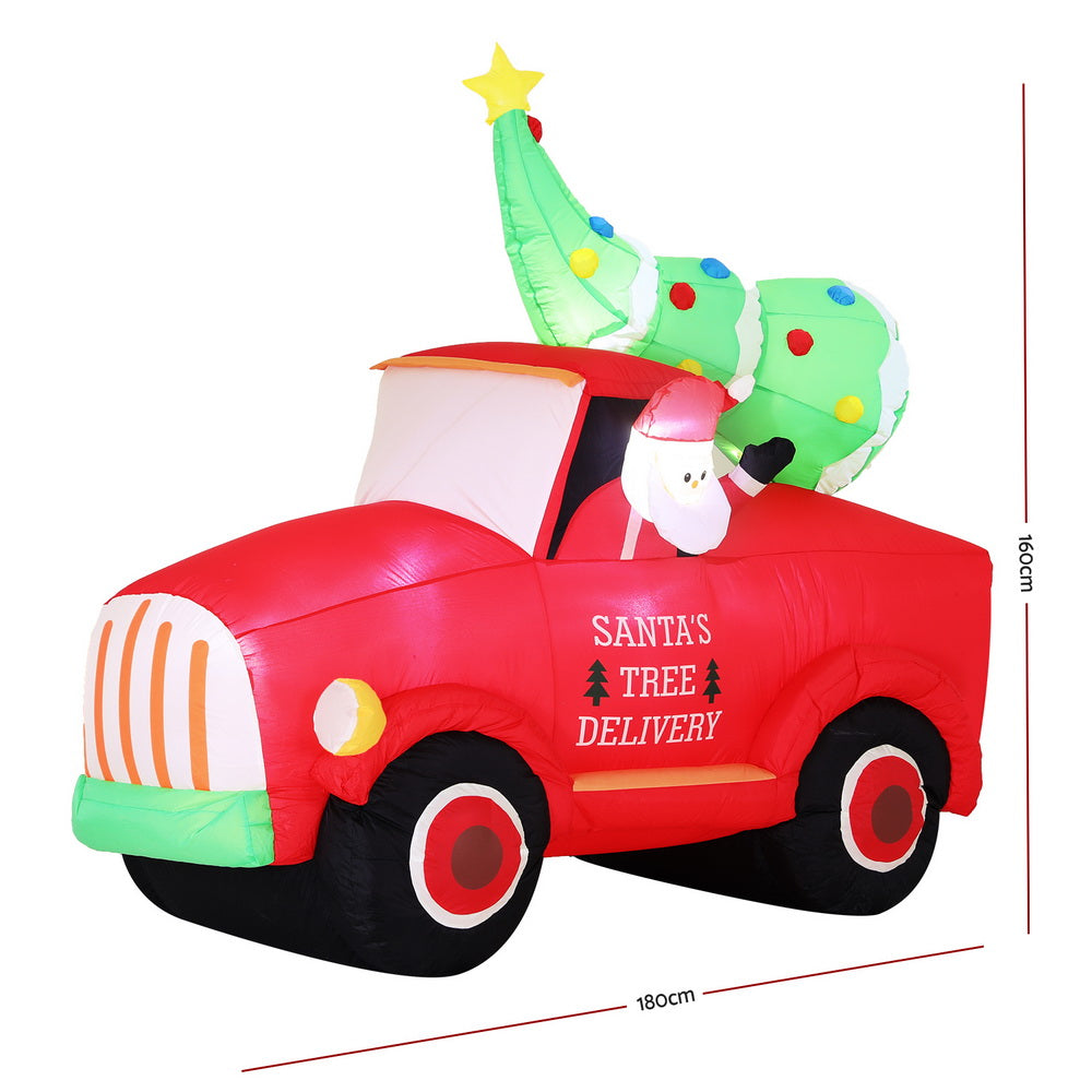 Jingle Jollys Christmas Inflatable Santa Truck 1.6M Height LED Decorations Illuminated - SuperSaverAU - view 3
