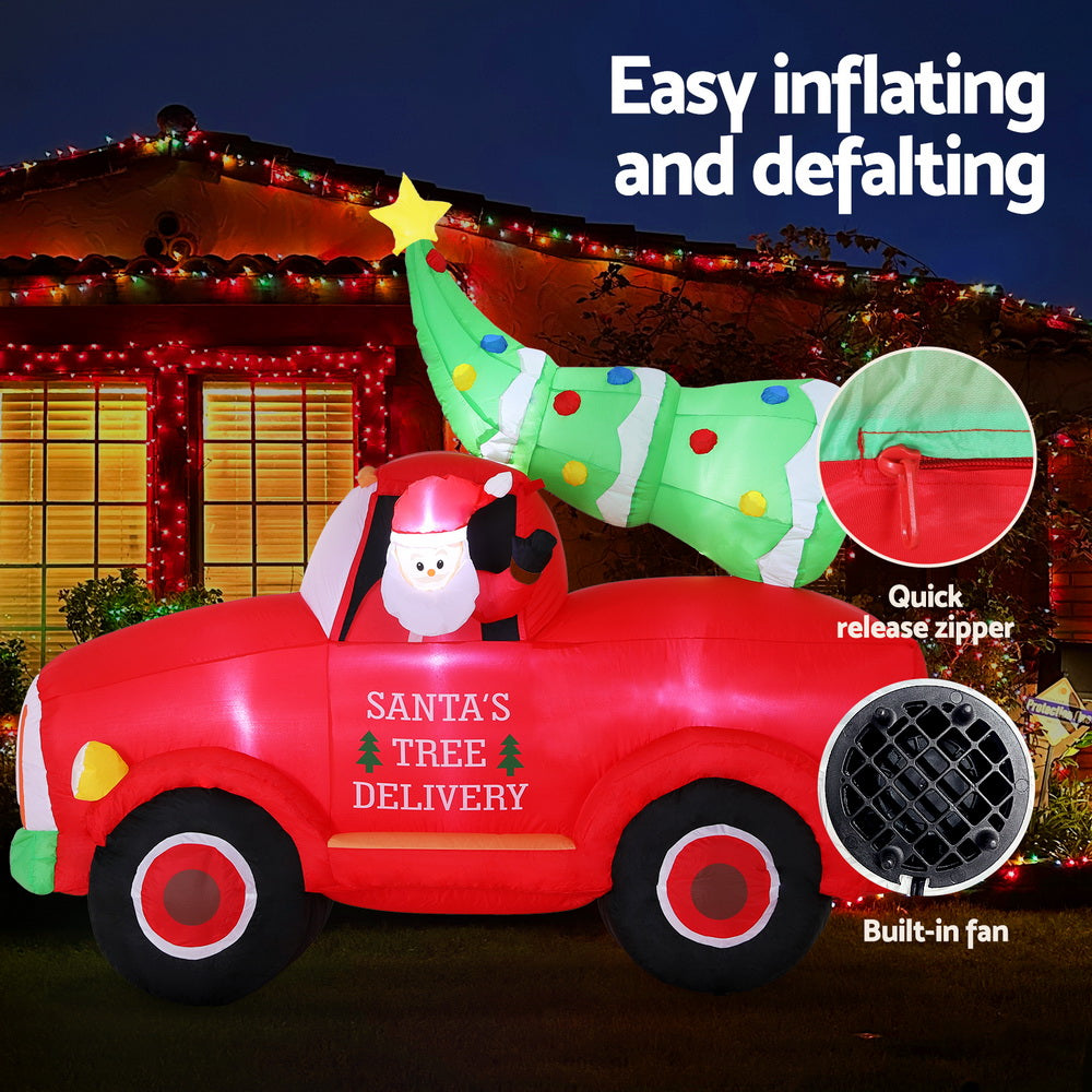 Jingle Jollys Christmas Inflatable Santa Truck 1.6M Height LED Decorations Illuminated - SuperSaverAU - view 4