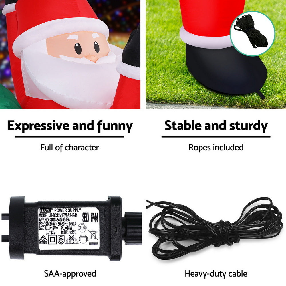 Jingle Jollys Christmas Inflatable Santa Climbing LED Illuminated Decorations 1.9M - SuperSaverAU - view 6