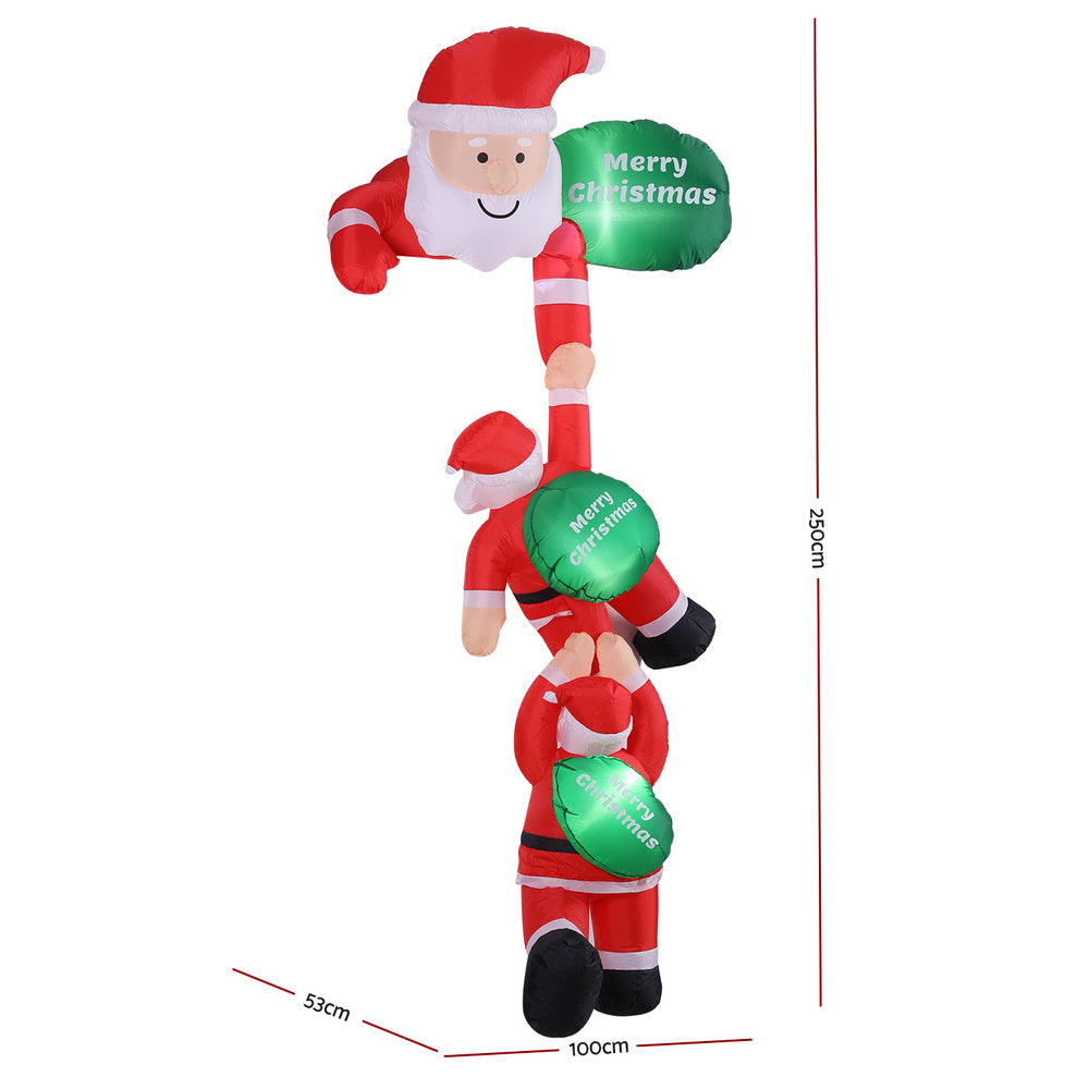Jingle Jollys Christmas Inflatable Climbing Santa 2.5M Height LED Decorations Illuminated - SuperSaverAU - view 2