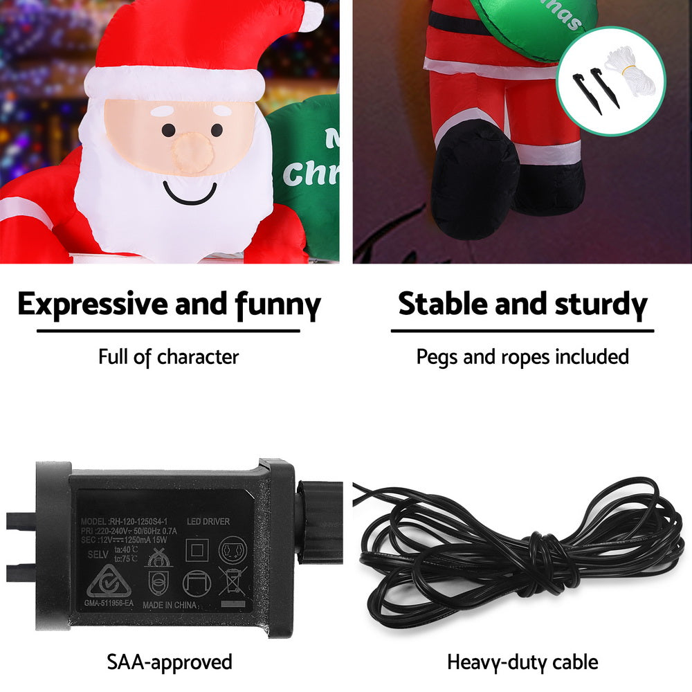 Jingle Jollys Christmas Inflatable Climbing Santa 2.5M Height LED Decorations Illuminated - SuperSaverAU - view 6