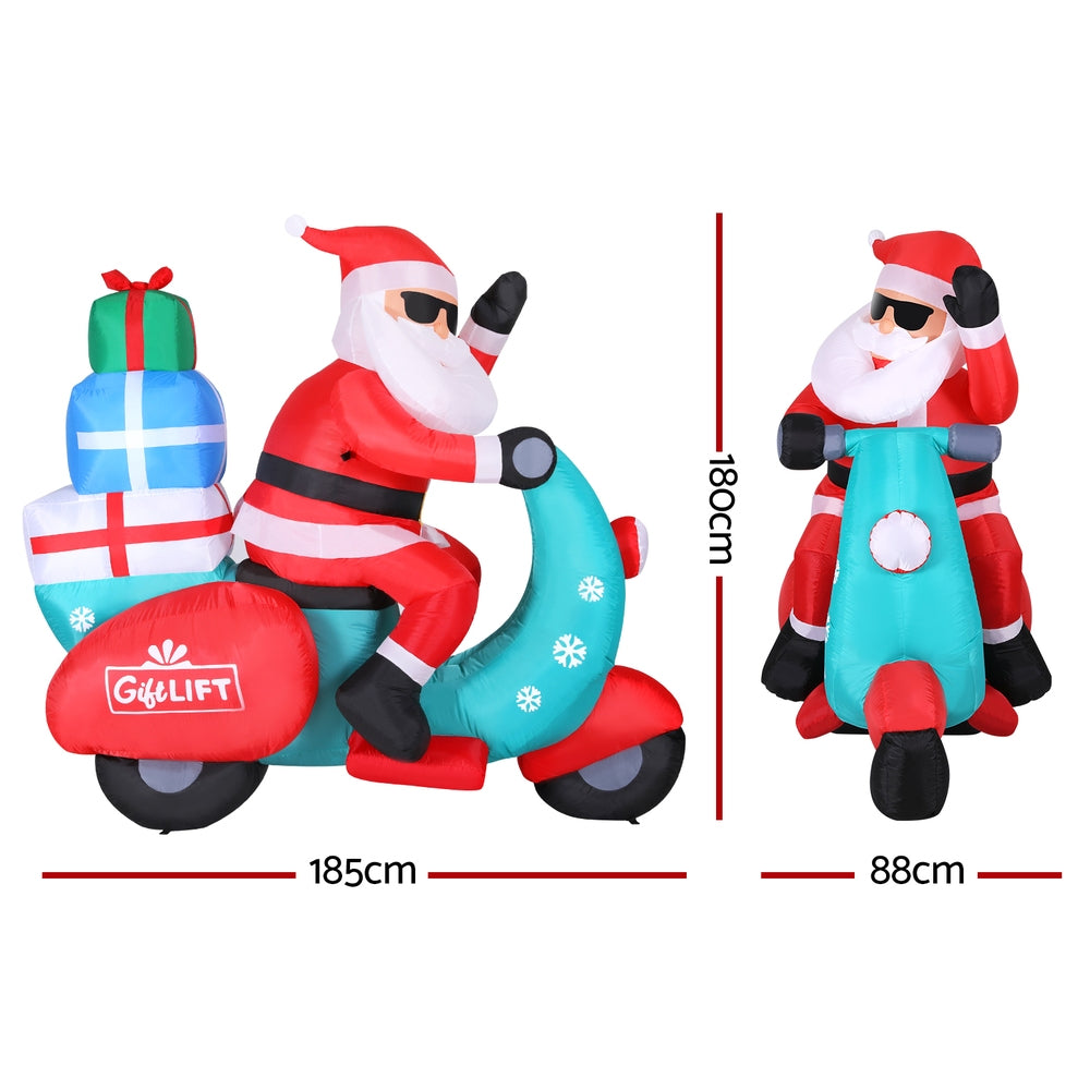 Jingle Jollys Christmas Inflatable Santa Motorbike LED Illuminated Decorations - SuperSaverAU - view 1