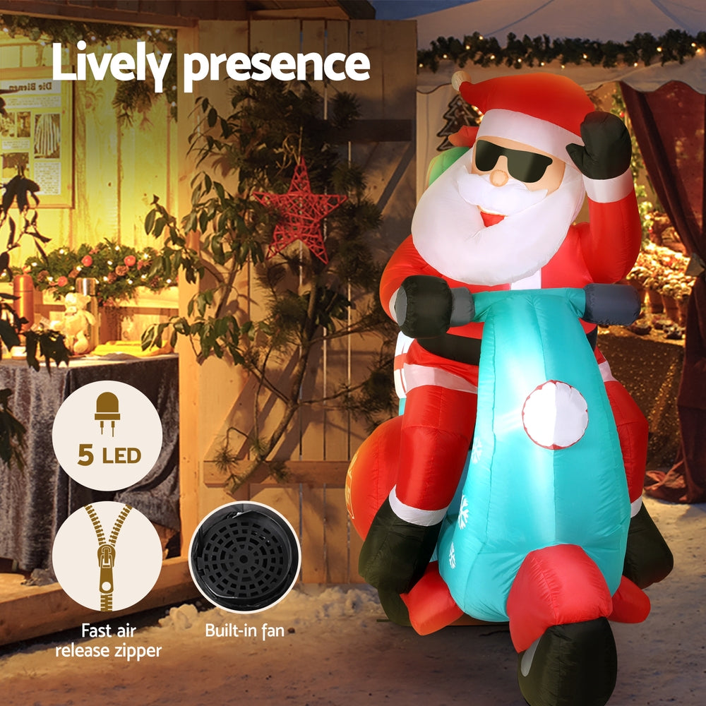 Jingle Jollys Christmas Inflatable Santa Motorbike LED Illuminated Decorations - SuperSaverAU - view 3
