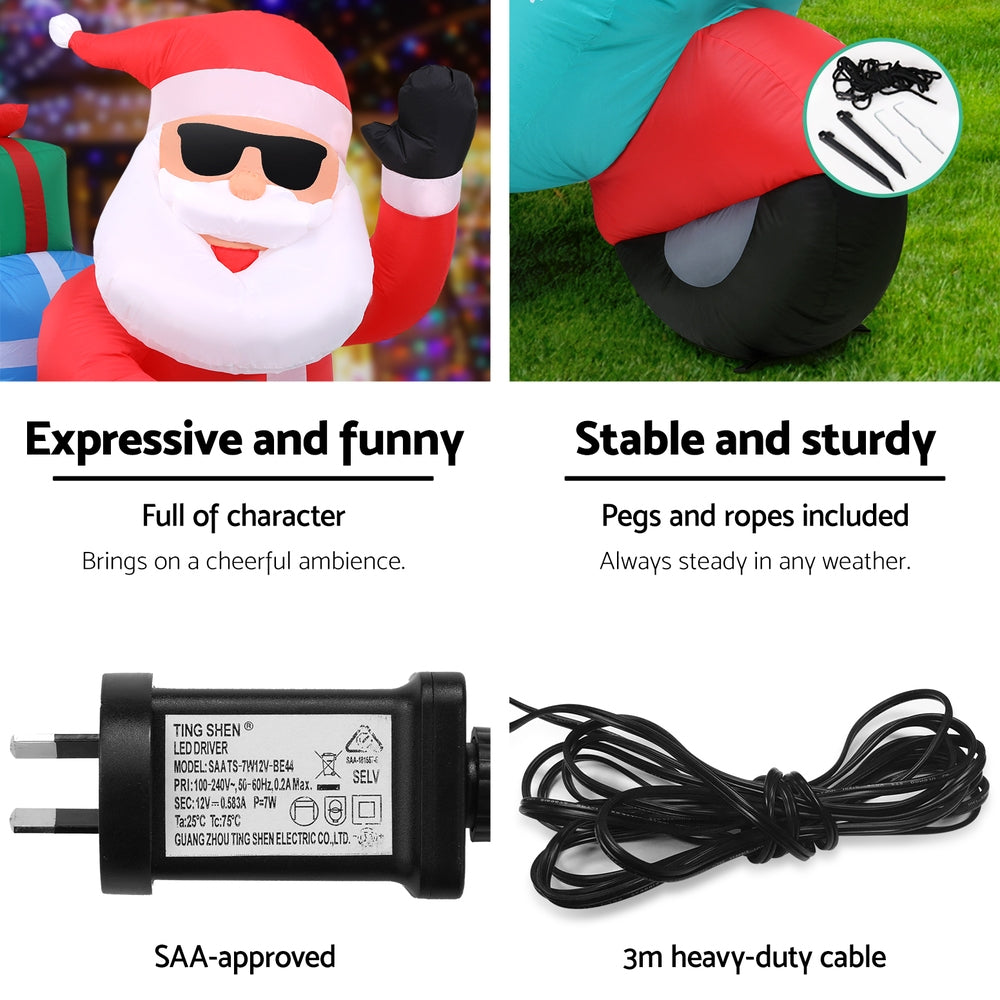Jingle Jollys Christmas Inflatable Santa Motorbike LED Illuminated Decorations - SuperSaverAU - view 5