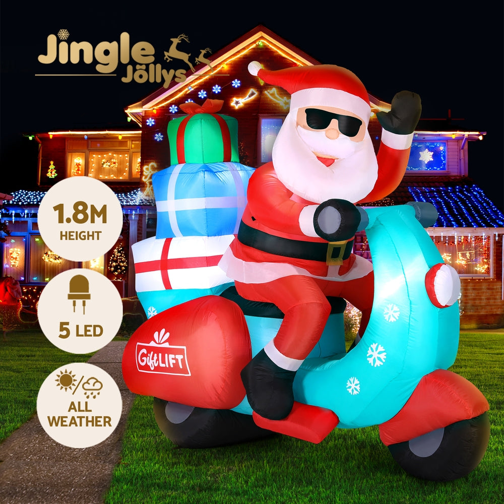 Jingle Jollys Christmas Inflatable Santa Motorbike LED Illuminated Decorations - SuperSaverAU - view 6