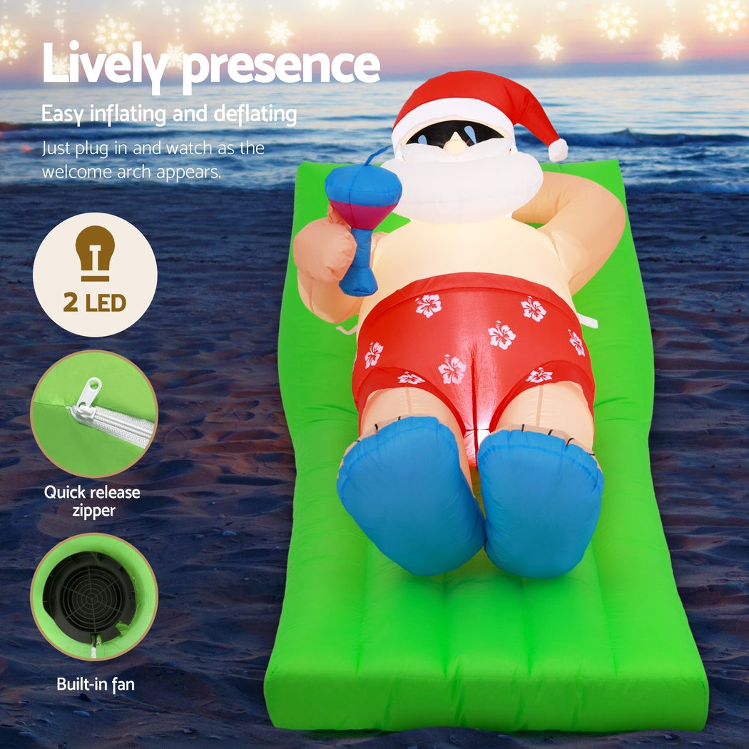 Jingle Jollys Christmas Inflatable Santa Bench 1.8M LED Illuminated Decorations - SuperSaverAU - view 3