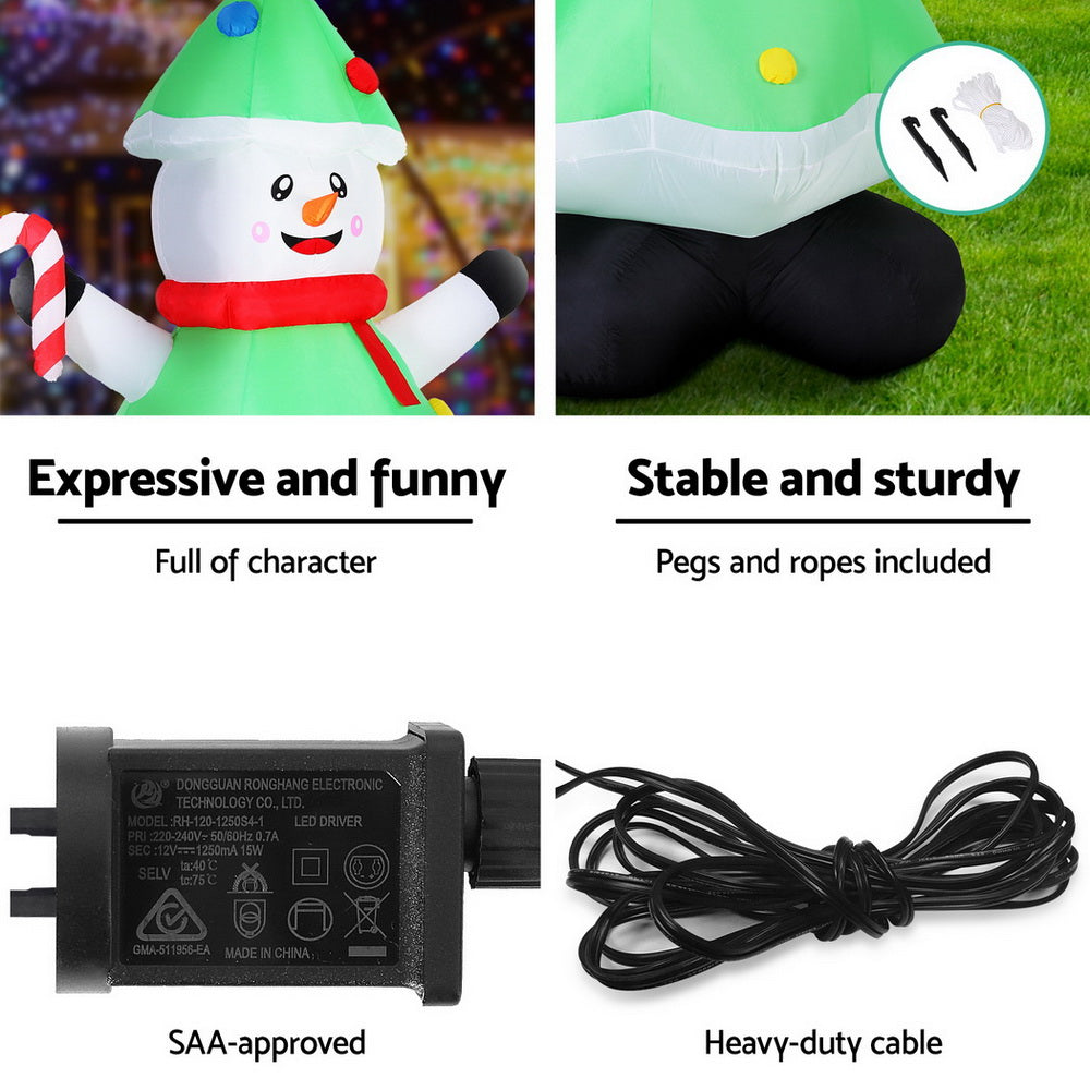 Jingle Jollys Christmas Inflatable Snowman Tree 2.75M Height LED Decorations Illuminated - SuperSaverAU - view 6