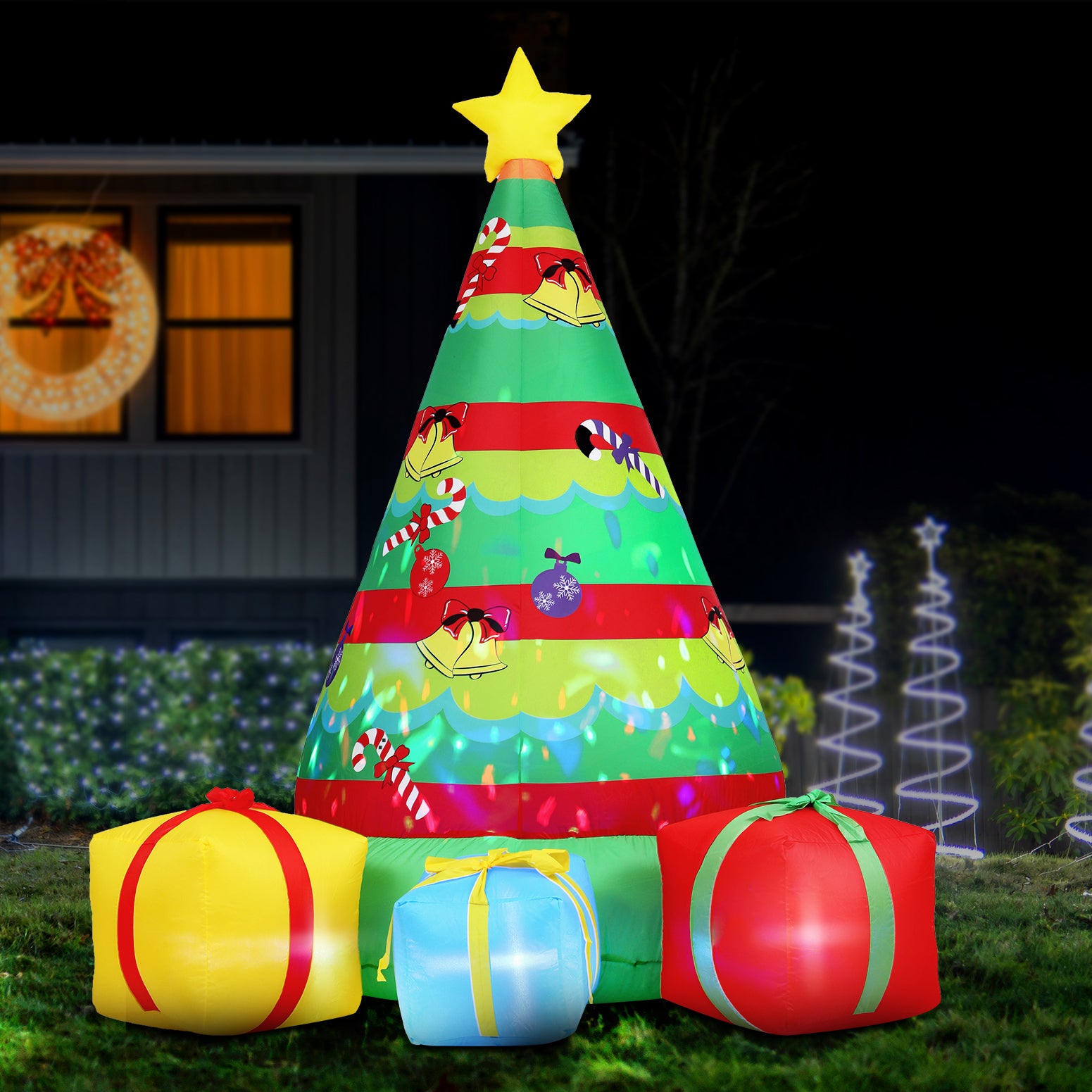 Jingle Jollys Christmas Inflatable Gift Tree 2.2M Height Flashing Light Decorations Illuminated - SuperSaverAU - view 7