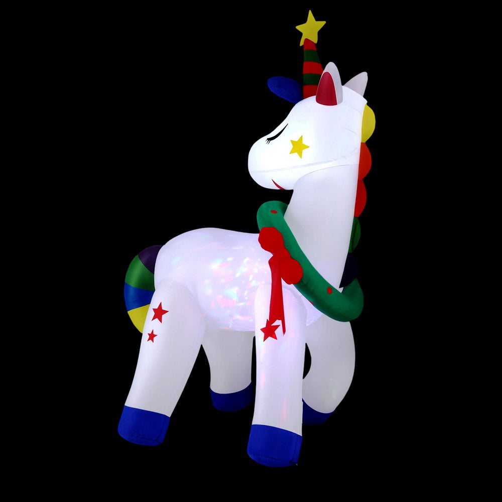 Jingle Jollys Christmas Inflatable Unicorn 1.8M Tall Outdoor Decorations Illuminated - SuperSaverAU - view 3