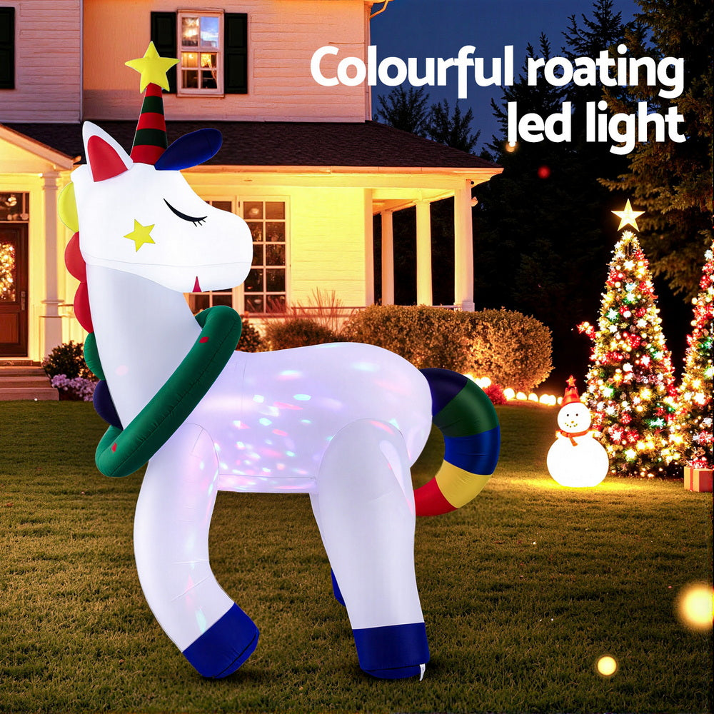Jingle Jollys Christmas Inflatable Unicorn 1.8M Tall Outdoor Decorations Illuminated - SuperSaverAU - view 4