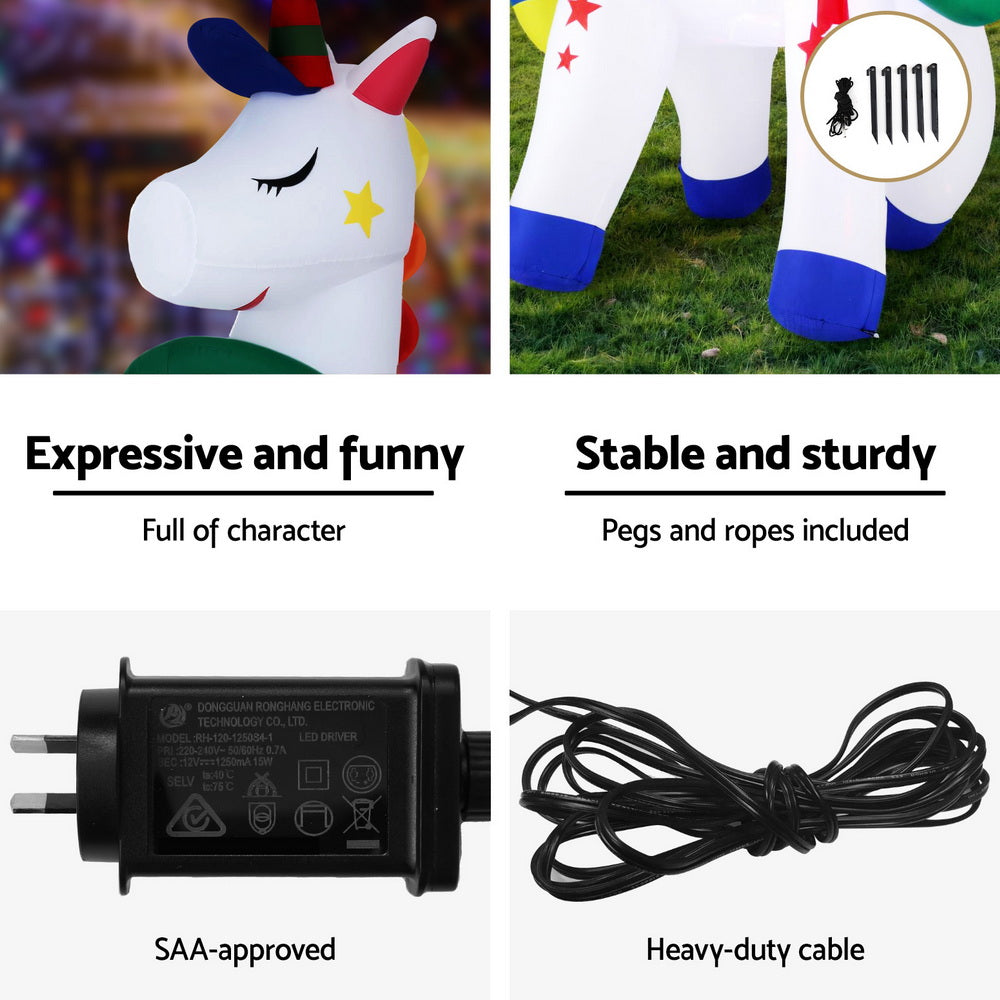 Jingle Jollys Christmas Inflatable Unicorn 1.8M Tall Outdoor Decorations Illuminated - SuperSaverAU - view 6