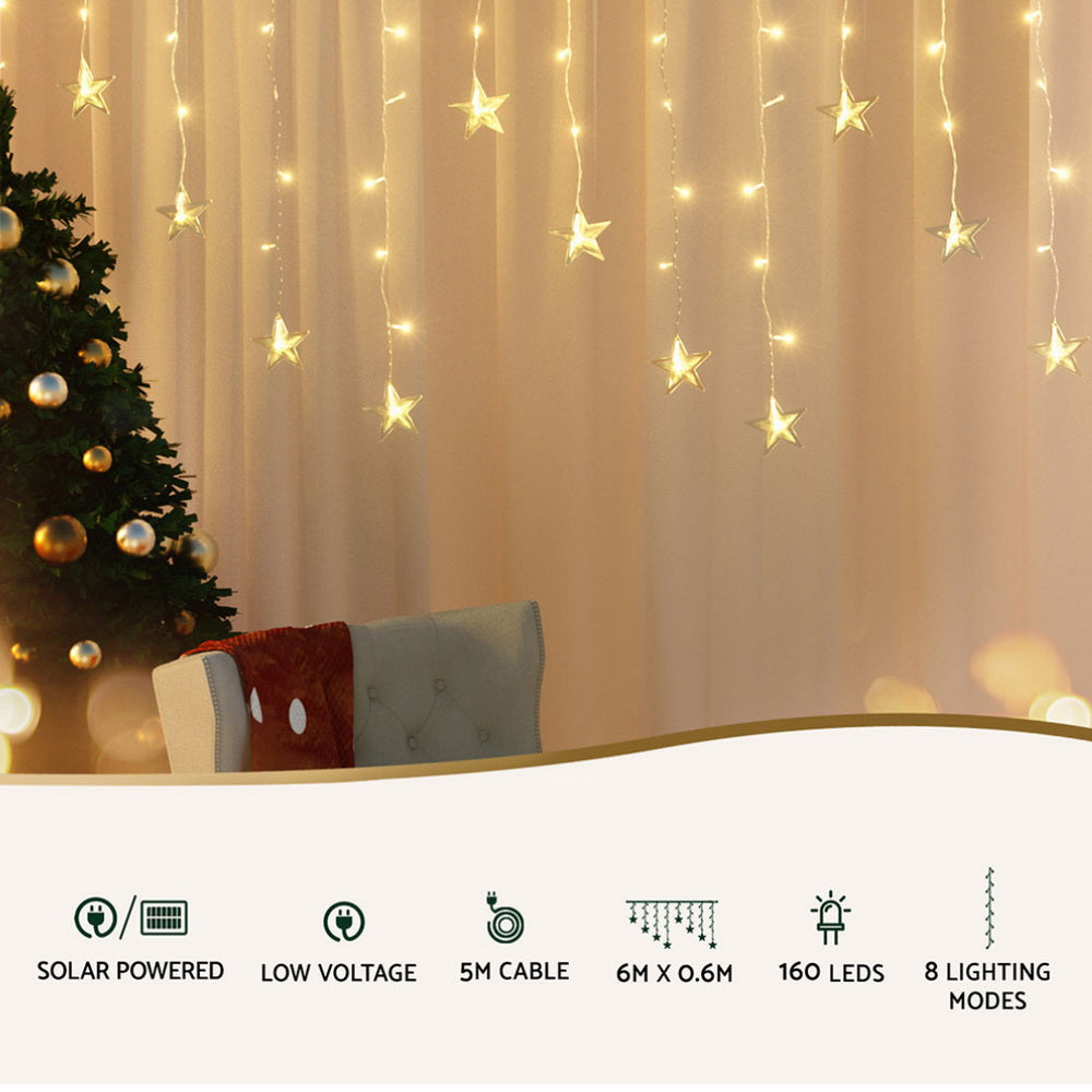 160 LED 6M Christmas Lights Icicle Light Solar Warm Jingle Jollys - SuperSaverAU - view 2