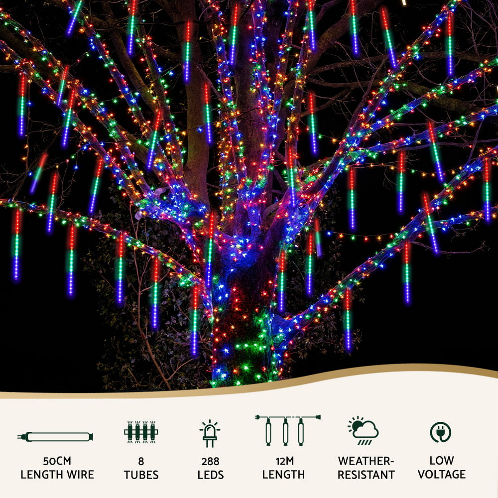 Jingle Jollys 7M Christmas Lights Shower Light 288 LED Icicle Falling Metor - SuperSaverAU - view 4
