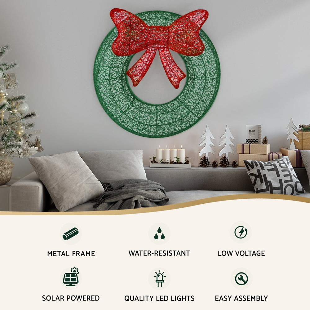 0.6M Christmas Lights 50 LED Motif Solar Wreath Xmas Decorations Jingle Jollys - SuperSaverAU - view 3