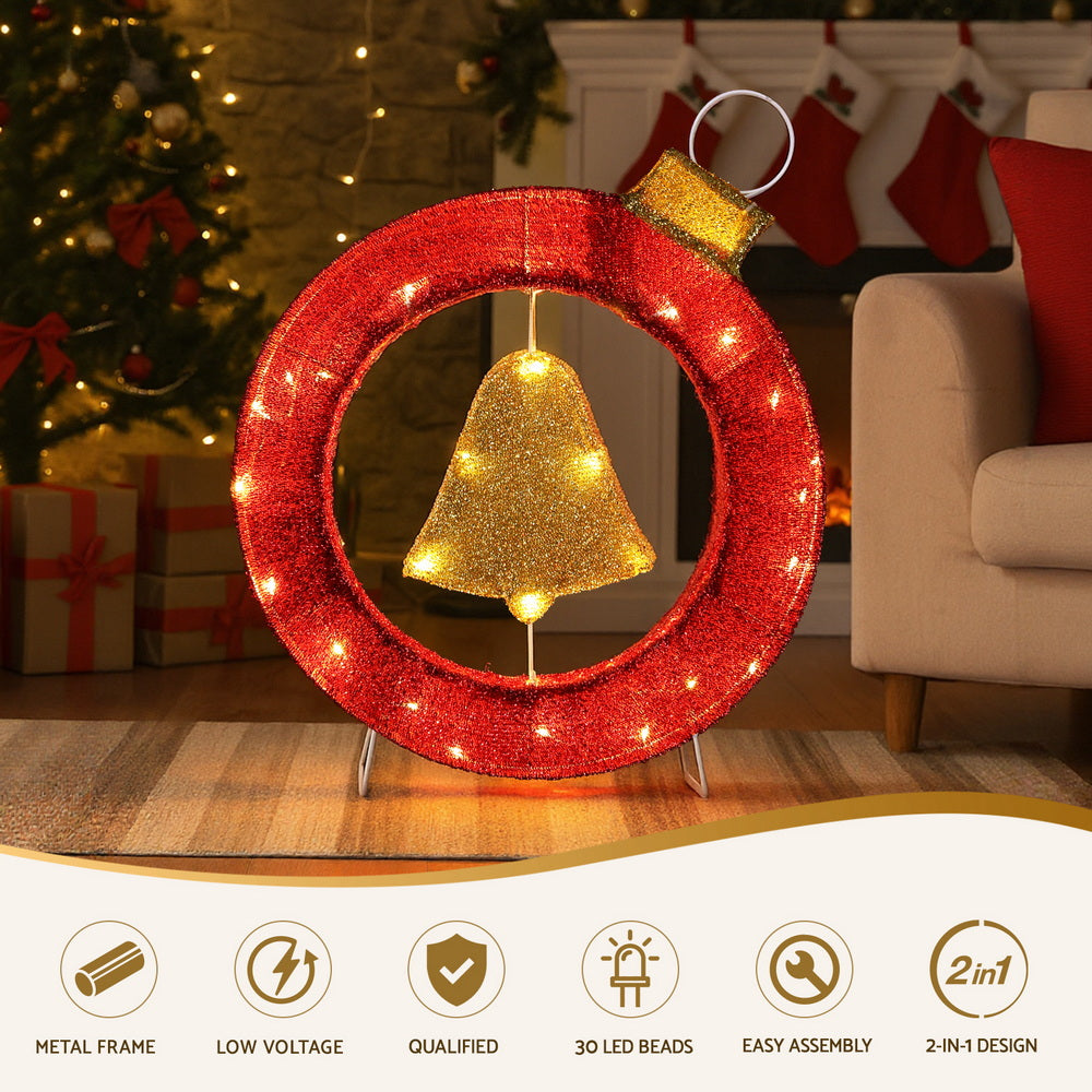 Jingle Jollys Christmas Lights 60cm Motif 30 LED Bell Wreath Xmas Decorations - SuperSaverAU - view 4