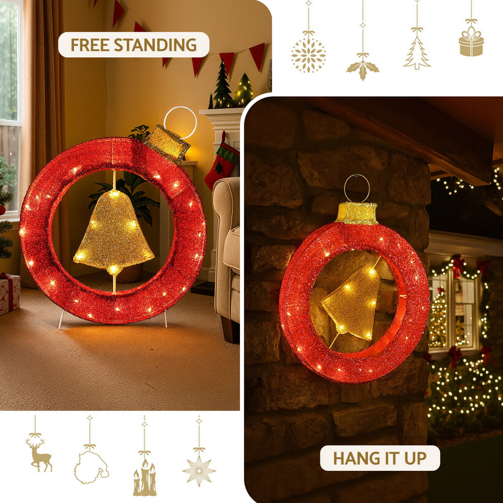 Jingle Jollys Christmas Lights 60cm Motif 30 LED Bell Wreath Xmas Decorations - SuperSaverAU - view 5