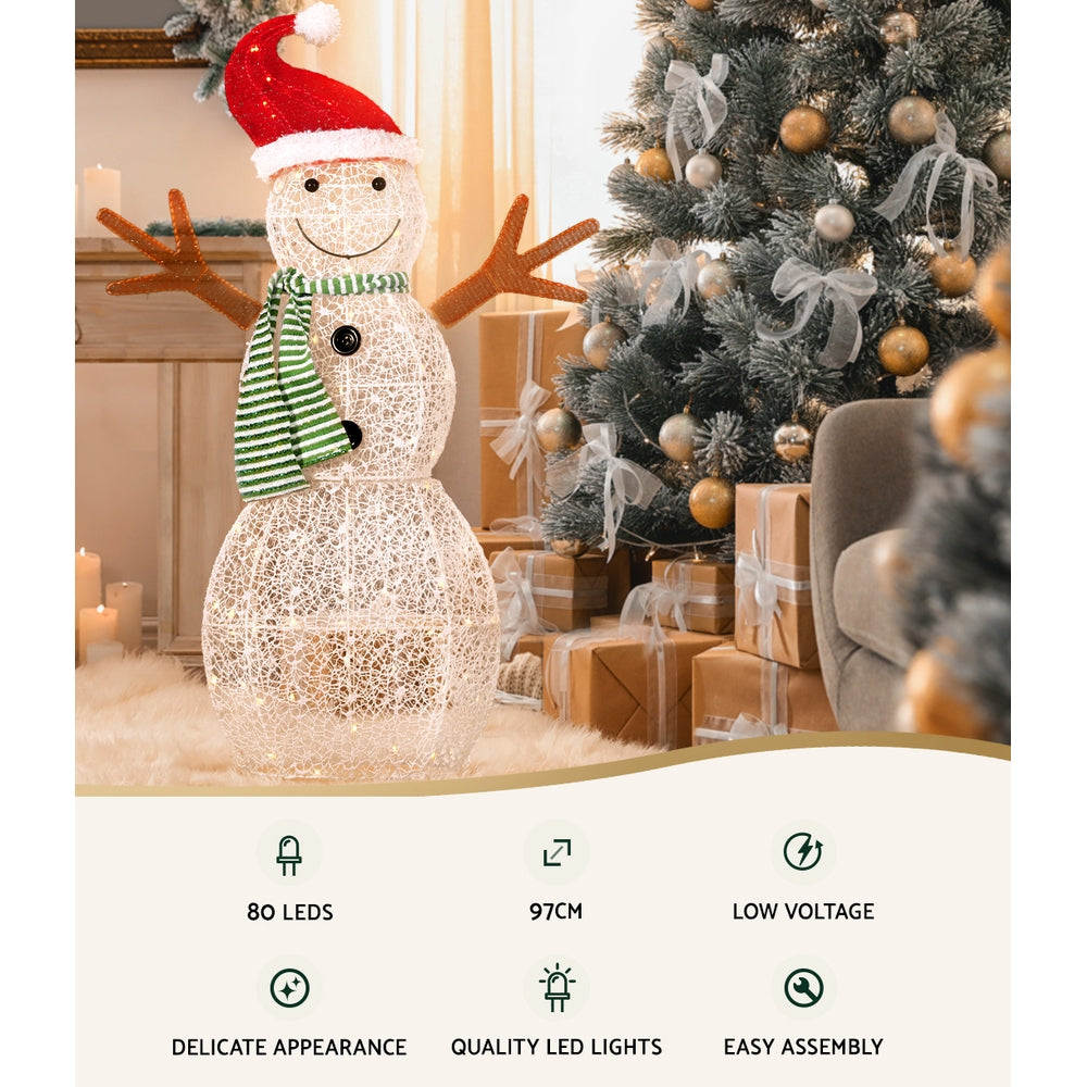 0.97M Christmas Lights Snowman 80 LED Decorations Jingle Jollys - SuperSaverAU - view 4